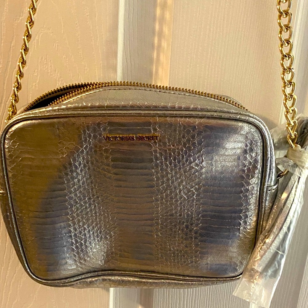 Victoria secret silver Crossbody Bag purse with tassel and chain -new- 2016